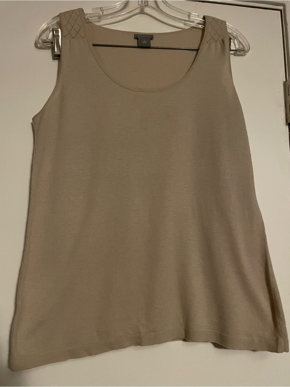Ann Taylor Beige Sleeveless Knit Tank with Braided Shoulder Detail